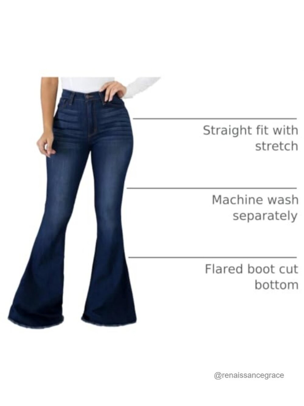 Women's Ripped High Waist Flared Jeans with Raw Hem - Picture 3 of 4